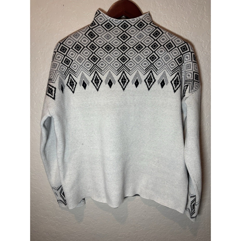 Women's Tahari Mock Neck Geometric Sweater, Black/Grey/White, XL